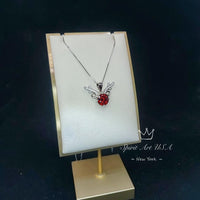 Deer Antler Garnet Necklace - Sterling Silver 8mm Round Cut 2 Ct Garnet Pendant - January Birthstone #341