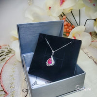 Large Ruby Necklace , High Quality Red Ruby Jewelry, Full 925 Silver Box Chain Peach Fruit Style Halo Ruby Pendant 1057
