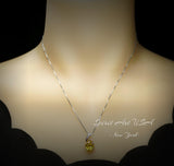Yellow Moissanite Gemstone Necklace - Solitaire Teardrop Cut - 18KGP @ Sterling Silver - Lab Created Citrine November Birthstone #585