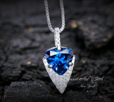 Large Trillion Cut Blue Sapphire Necklace - 18KGP Sterling Silver - Protective Queen's Guard Sword - Sapphire Pendant #768