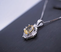 Sterling Silver Natural Citrine Necklace 1.5 CT Genuine Pendant Diamond Halo White Gold plated Dainty Royal Luxury 1073