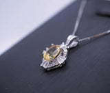 Sterling Silver Natural Citrine Necklace 1.5 CT Genuine Pendant Diamond Halo White Gold plated Dainty Royal Luxury 1073