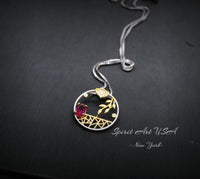 Unique Style Tiny Ruby Necklace - 18kGP Sterling Silver Artistic Poetic Ruby Pendant #292