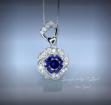 Tanzanite Necklace - Rose Flower Pendant - 18KGP @ Sterling Silver December Birthstone - Rose Flower Lab Created Blue Tanzanite Jewelry #457