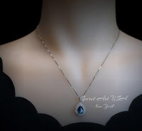 Double Halo Mystic Topaz Necklace - 18KGP Sterling Silver - 3 CT eardrop Rainbow Mystic Topaz Pendant - Gemstone Pear Layered #490