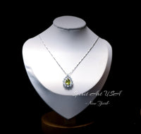 Natural Teardrop Peridot Necklace Dainty Genuine Green Peridot Pendant Gemstone Rounded Halo Green Gemstone August Birthstone Jewelry #499