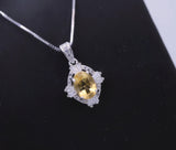 Sterling Silver Natural Citrine Necklace 1.5 CT Genuine Pendant Diamond Halo White Gold plated Dainty Royal Luxury 1073