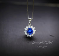 Minimalist Sapphire Necklace Diamond Sterling Silver Sunflower 6mm 0.85 CT Blue Gemstone September Birthstone 067
