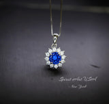 Minimalist Sapphire Necklace Diamond Sterling Silver Sunflower 6mm 0.85 CT Blue Gemstone September Birthstone 067