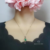 2 CT Round Emerald Necklace Sterling Silver Bow Swirl Infinity Green Emerald Pendant Green Gemstone Jewelry May Birthstone #509