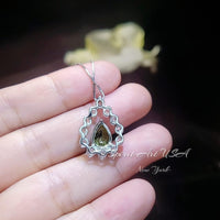 Natural Teardrop Peridot Necklace Dainty Genuine Green Peridot Pendant Gemstone Rounded Halo Green Gemstone August Birthstone Jewelry #499
