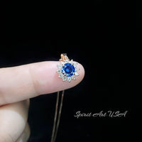 Minimalist Sapphire Necklace Diamond Sterling Silver Sunflower 6mm 0.85 CT Blue Gemstone September Birthstone 067