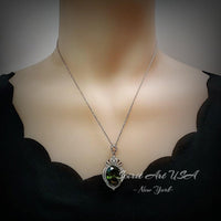 Peridot Necklace Gemstone Royal - White gold coated Sterling Silver - 14 ct Oval Cut Green Peridot Pendant #917