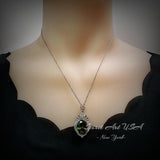 Peridot Necklace Gemstone Royal - White gold coated Sterling Silver - 14 ct Oval Cut Green Peridot Pendant #917