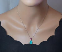 Sterling Silver Teardrop Paraiba Necklace - Dainty Red Ruby 6 CT Synthetic Lab Created Blue Paraiba Tourmaline Necklace #726