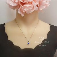 Minimalist Sapphire Necklace Diamond Sterling Silver Sunflower 6mm 0.85 CT Blue Gemstone September Birthstone 067