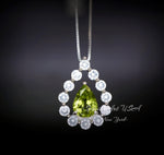 Natural Teardrop Peridot Necklace Dainty Genuine Green Peridot Pendant Gemstone Rounded Halo Green Gemstone August Birthstone Jewelry #499