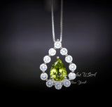 Natural Teardrop Peridot Necklace Dainty Genuine Green Peridot Pendant Gemstone Rounded Halo Green Gemstone August Birthstone Jewelry #499