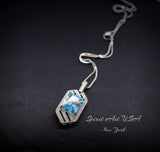 Aquamarine Necklace - Large Geometric Aquamarine Pendant - 18KGP @ Sterling Silver - Spacecraft Style 5 Ct Rectangle Aquamarine Jewelry #682