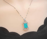 Large Paraiba Necklace - Sterling Silver Gemstone Square Royal Flower Pendant Blue Paraiba Tourmaline Pendant Jewelry #733