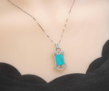 Large Paraiba Necklace - Sterling Silver Gemstone Square Royal Flower Pendant Blue Paraiba Tourmaline Pendant Jewelry #733