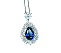 Sapphire Necklace Wheat Style Teardrop Pear 18KGP Sterling Silver - 3 CT Blue Sapphire Pendant - Gemstone Flower September Birthstone #908