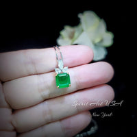 Square Cut Emerald Necklace ‐ May Birthstone Jewelry, 18K Gold Plated Sterling Silver Pendant, Adjustable Chain Gift #462