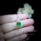Square Cut Emerald Necklace ‐ May Birthstone Jewelry, 18K Gold Plated Sterling Silver Pendant, Adjustable Chain Gift #462