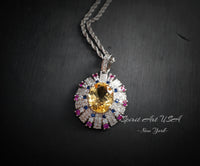 Luxury Radiant Genuine Citrine Necklace - Source Light Style Gold coated 925 Sterling Silver - Exclusive Design 3 CT Citrine Pendant #903