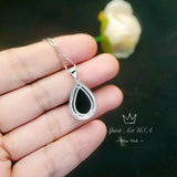 Large Natural Black Onyx Necklace - Root Chakra Healing - Sterling Silver Genuine Teardrop Gemstone Halo Black Onyx Pendant #932