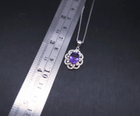 Genuine Amethyst Necklace Sterling Silver Sim Gemstone Flower White Gold Coated Natural Purple Gemstone February Birthstone Jewelry #456