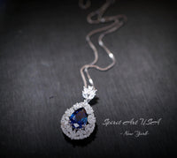 Sapphire Necklace Wheat Style Teardrop Pear 18KGP Sterling Silver - 3 CT Blue Sapphire Pendant - Gemstone Flower September Birthstone #908
