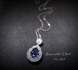 Sapphire Necklace Wheat Style Teardrop Pear 18KGP Sterling Silver - 3 CT Blue Sapphire Pendant - Gemstone Flower September Birthstone #908