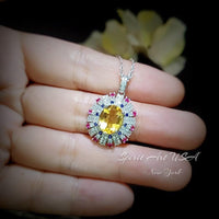 Luxury Radiant Genuine Citrine Necklace - Source Light Style Gold coated 925 Sterling Silver - Exclusive Design 3 CT Citrine Pendant #903