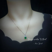 Square Cut Emerald Necklace ‐ May Birthstone Jewelry, 18K Gold Plated Sterling Silver Pendant, Adjustable Chain Gift #462