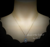 Sky Blue Aquamarine Necklace - 18KGP @ Sterling Silver - Gemstone Wheat Necklace - Teardrop Aquamarine Pendant - March Birthstone #861