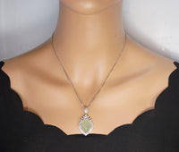 Large Prehnite Necklace - Sterling Silver Green Prehnite Jewelry 1031