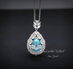 Sky Blue Aquamarine Necklace - 18KGP @ Sterling Silver - Gemstone Wheat Necklace - Teardrop Aquamarine Pendant - March Birthstone #861