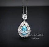 Sky Blue Aquamarine Necklace - 18KGP @ Sterling Silver - Gemstone Wheat Necklace - Teardrop Aquamarine Pendant - March Birthstone #861