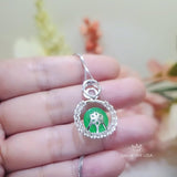 10mm Green Jade Necklace Diamond Triple Circle Green Jade Pendant White Gold Plated Sterling Silver 1051