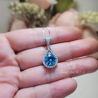 Round blue topaz necklace sterling silver made white yellow rose gold adjustable Chain birthstone jewelry 291
