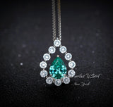 Green Paraiba Necklace - 18KGP @ Sterling Silver - 2.5 CT - Gemstone Halo Teardrop Green Paraiba Tourmaline Necklace #969