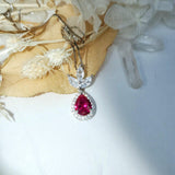 Sterling Silver Ruby Jewelry three-petal flower style Teardrop Ruby Pendant 18KGP White gold coated Adjustable Chain #421