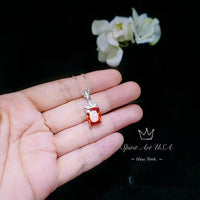 Large Rectangular Sunstone Necklace - Red Orange Tangerine Spessartite Garnet Jewelry Diamond Petal Flower 9 ct Created Orange Sapphire #668