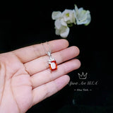 Large Rectangular Sunstone Necklace - Red Orange Tangerine Spessartite Garnet Jewelry Diamond Petal Flower 9 ct Created Orange Sapphire #668