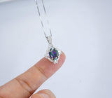 Small rainbow mystic topaz necklace sterling silver made with white gold coated Gemstone style oval cut 16" ~20" adjustable chain #193