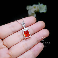 Large Rectangular Sunstone Necklace - Red Orange Tangerine Spessartite Garnet Jewelry Diamond Petal Flower 9 ct Created Orange Sapphire #668