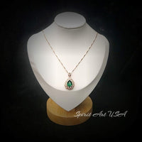 Lily Flower Emerald Necklace - 18KRGP & Sterling Silver - 3 CT Green Emerald Pendant May Birthstone Layered Double Halo Emerald Jewelry #681