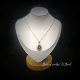 Lily Flower Emerald Necklace - 18KRGP & Sterling Silver - 3 CT Green Emerald Pendant May Birthstone Layered Double Halo Emerald Jewelry #681