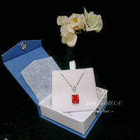 Large Rectangular Sunstone Necklace - Red Orange Tangerine Spessartite Garnet Jewelry Diamond Petal Flower 9 ct Created Orange Sapphire #668